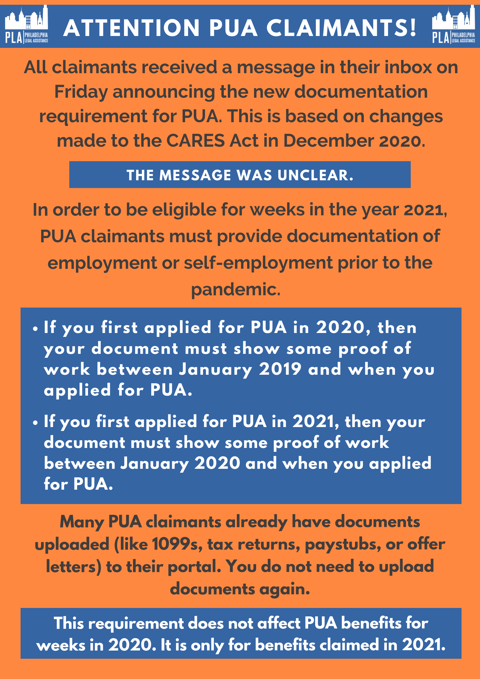 What the PUA Documentation Requirement Message in Your Portal Means